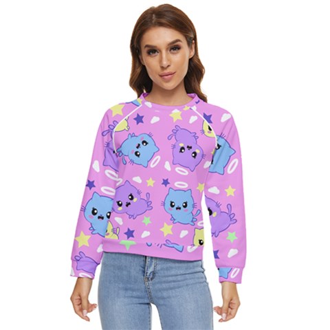 Seamless Pattern With Cute Kawaii Kittens Women s Long Sleeve Raglan T-shirt by Grandong