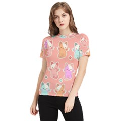 Cute Kawaii Kittens Seamless Pattern Women s Short Sleeve Rash Guard by Grandong