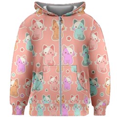 Cute Kawaii Kittens Seamless Pattern Kids  Zipper Hoodie Without Drawstring by Grandong