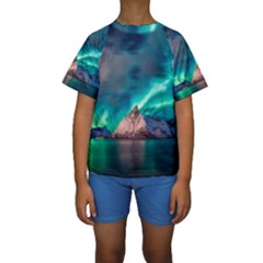 Amazing Aurora Borealis Colors Kids  Short Sleeve Swimwear by Grandong