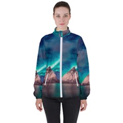 Amazing Aurora Borealis Colors Women s High Neck Windbreaker by Grandong