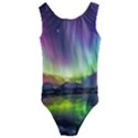 Aurora Borealis Polar Northern Lights Natural Phenomenon North Night Mountains Kids  Cut-Out Back One Piece Swimsuit View1