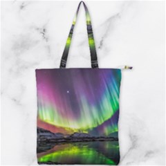 Aurora Borealis Polar Northern Lights Natural Phenomenon North Night Mountains Double Zip Up Tote Bag by Grandong