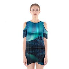 Aurora Borealis Mountain Reflection Shoulder Cutout One Piece Dress by Grandong