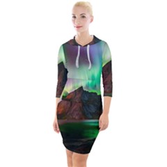 Aurora Borealis Nature Sky Light Quarter Sleeve Hood Bodycon Dress by Grandong