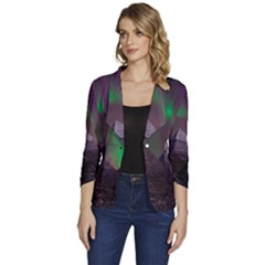 Aurora Northern Lights Phenomenon Atmosphere Sky Women s One-button 3/4 Sleeve Short Jacket by Grandong