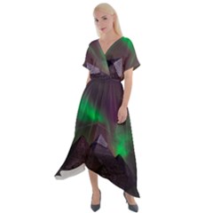 Aurora Stars Sky Mountains Snow Aurora Borealis Cross Front Sharkbite Hem Maxi Dress by Grandong