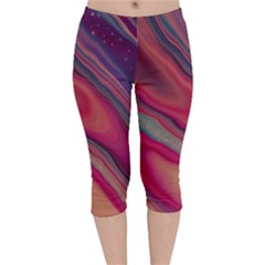 Stars Shimmering Galaxy Ocean Velvet Capri Leggings  by Ravend