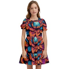 Flowers Painting Kids  Puff Sleeved Dress by Ravend