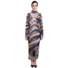 Fantasy Psychedelic Building Spiral Turtleneck Maxi Dress by Ravend