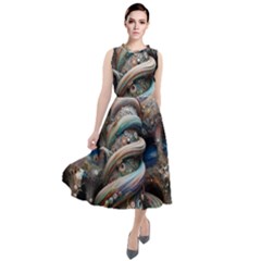 Fantasy Psychedelic Building Spiral Round Neck Boho Dress by Ravend