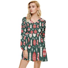 Christmas Decoration Winter Xmas Tiered Long Sleeve Mini Dress by Vaneshop