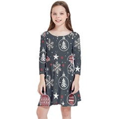 Christmas Winter Xmas Kids  Quarter Sleeve Skater Dress by Vaneshop