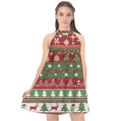 Christmas Decoration Winter Xmas Pattern Halter Neckline Chiffon Dress  by Vaneshop