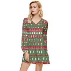 Christmas Decoration Winter Xmas Pattern Tiered Long Sleeve Mini Dress by Vaneshop