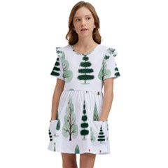 Christmas Trees Kids  Frilly Sleeves Pocket Dress by Vaneshop