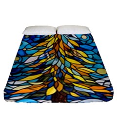 Stained Glass Winter Fitted Sheet (queen Size) by Vaneshop