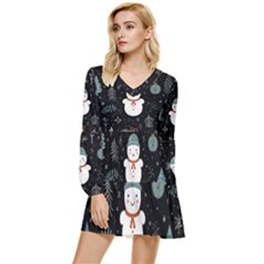 Snowman Christmas Tiered Long Sleeve Mini Dress by Vaneshop