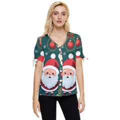 Christmas Santa Claus Bow Sleeve Button Up Top by Vaneshop