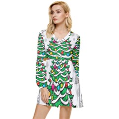 Christmas Tree Tiered Long Sleeve Mini Dress by Vaneshop