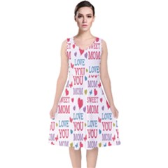 Love Mom Happy Mothers Day I Love Mom Graphic V-neck Midi Sleeveless Dress  by Vaneshop