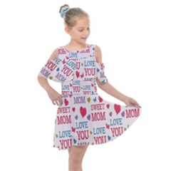 Love Mom Happy Mothers Day I Love Mom Graphic Kids  Shoulder Cutout Chiffon Dress by Vaneshop