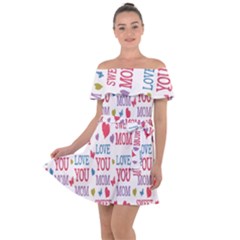 Love Mom Happy Mothers Day I Love Mom Graphic Off Shoulder Velour Dress by Vaneshop