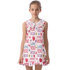 Love Mom Happy Mothers Day I Love Mom Graphic Kids  Pilgrim Collar Ruffle Hem Dress by Vaneshop