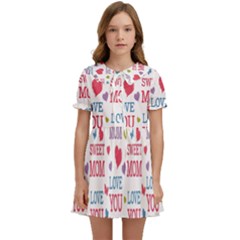 Love Mom Happy Mothers Day I Love Mom Graphic Kids  Sweet Collar Dress by Vaneshop