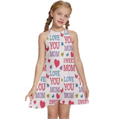 Love Mom Happy Mothers Day I Love Mom Graphic Kids  Halter Collar Waist Tie Chiffon Dress by Vaneshop