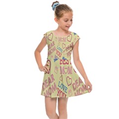 Love Mom Happy Mothers Day I Love Mom Graphic Pattern Kids  Cap Sleeve Dress by Vaneshop