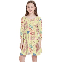 Love Mom Happy Mothers Day I Love Mom Graphic Pattern Kids  Quarter Sleeve Skater Dress by Vaneshop