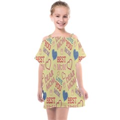 Love Mom Happy Mothers Day I Love Mom Graphic Pattern Kids  One Piece Chiffon Dress by Vaneshop