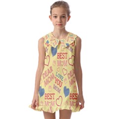 Love Mom Happy Mothers Day I Love Mom Graphic Pattern Kids  Pilgrim Collar Ruffle Hem Dress by Vaneshop