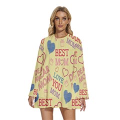 Love Mom Happy Mothers Day I Love Mom Graphic Pattern Round Neck Long Sleeve Bohemian Style Chiffon Mini Dress by Vaneshop