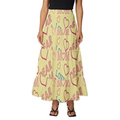 Love Mom Happy Mothers Day I Love Mom Graphic Pattern Tiered Ruffle Maxi Skirt by Vaneshop