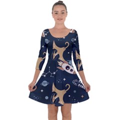 Space Theme Art Pattern Design Wallpaper Quarter Sleeve Skater Dress by Vaneshop