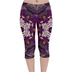 Rosette Kaleidoscope Mosaic Abstract Background Art Velvet Capri Leggings  by Vaneshop