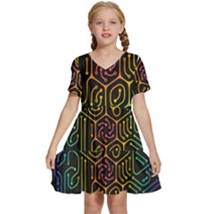 Circuit Hexagonal Geometric Pattern Background Pattern Kids  Short Sleeve Tiered Mini Dress by Vaneshop