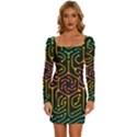 Circuit Hexagonal Geometric Pattern Background Pattern Long Sleeve Square Neck Bodycon Velvet Dress View1