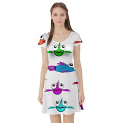 Fish Swim Cartoon Funnycute Short Sleeve Skater Dress by Sapixe