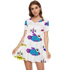 Fish Swim Cartoon Funnycute Tiered Short Sleeve Babydoll Dress by Sapixe