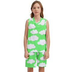 Cute Clouds Green Neon Kids  Basketball Mesh Set by ConteMonfrey