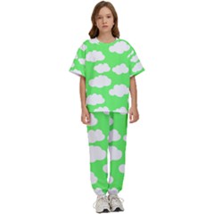 Cute Clouds Green Neon Kids  T-shirt And Pants Sports Set by ConteMonfrey