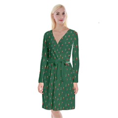 Christmas Green Pattern Background Long Sleeve Velvet Front Wrap Dress by Pakjumat