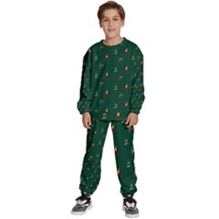 Christmas Green Pattern Background Kids  Sweatshirt Set by Pakjumat