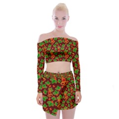 Template Christmas Pattern Off Shoulder Top With Mini Skirt Set by Pakjumat