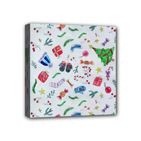 Illustration Christmas Pattern Mini Canvas 4  X 4  (stretched) by Pakjumat