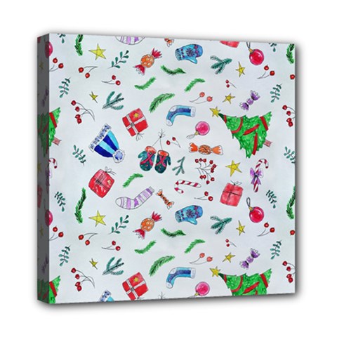 Illustration Christmas Pattern Mini Canvas 8  X 8  (stretched) by Pakjumat