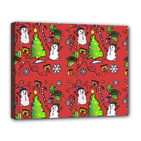 Santa Snowman Gift Holiday Canvas 14  X 11  (stretched) by Pakjumat